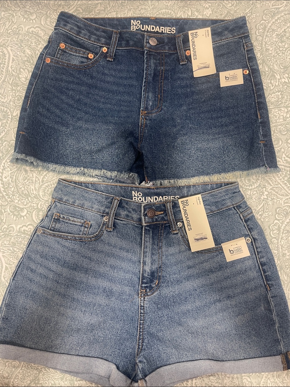 No Boundaries Women's Denim Shorts - Dark Blue & Light Blue